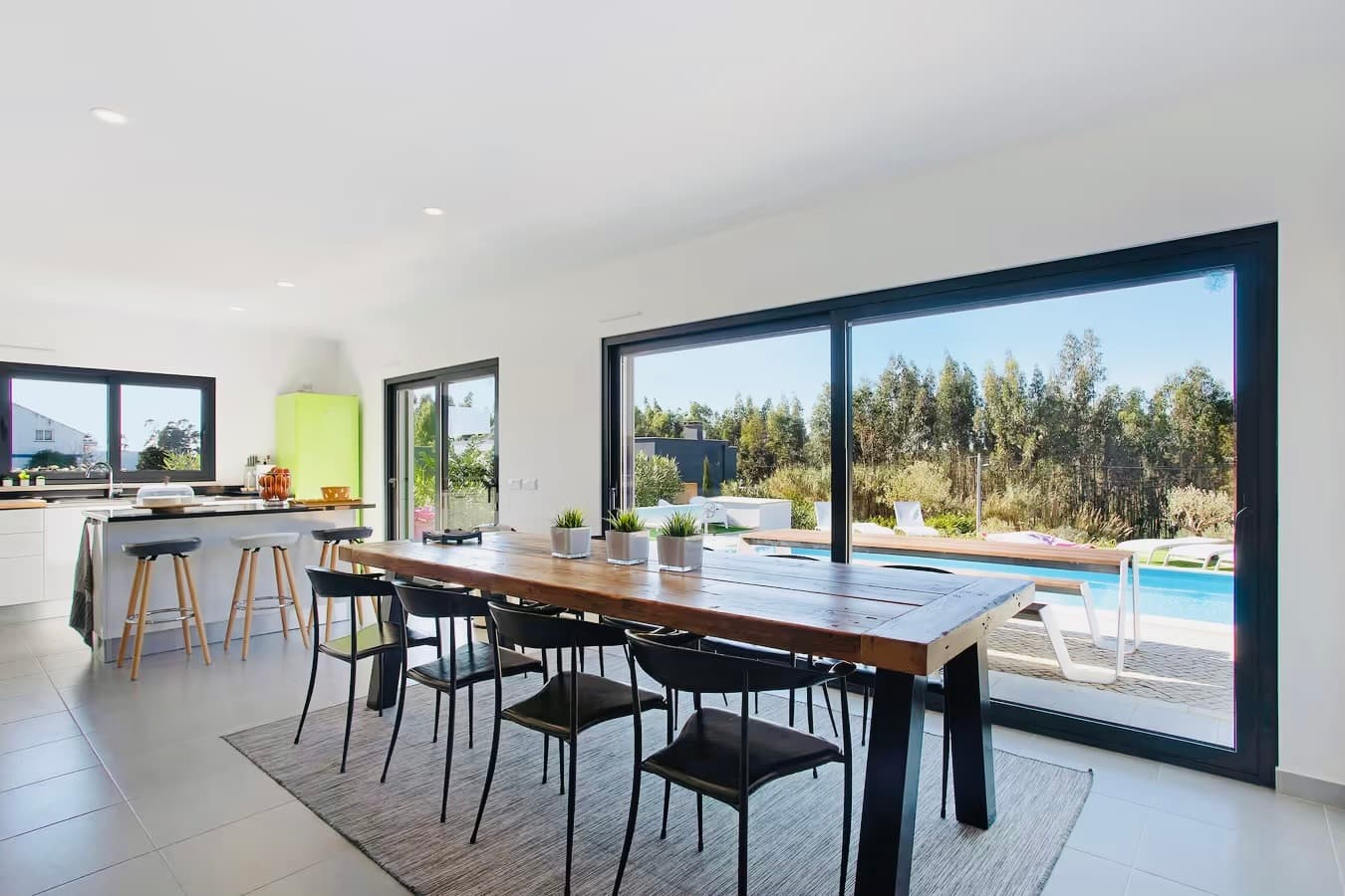 Dining room with pool view